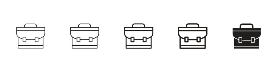 set of 5 pixel perfect Briefcase icon with 1 unexpanded, 1 silhouette, Briefcase icon for business, professional, work and office-related designs