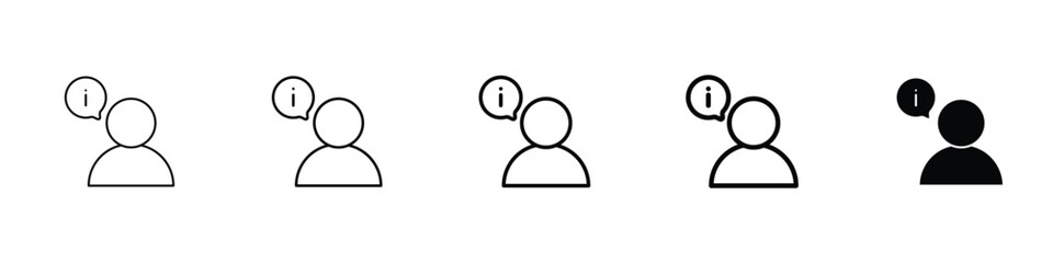 set of 5 pixel perfect Info icon with 1 unexpanded, 1 silhouette, Info icon for informational, help or FAQ sections in digital and web designs