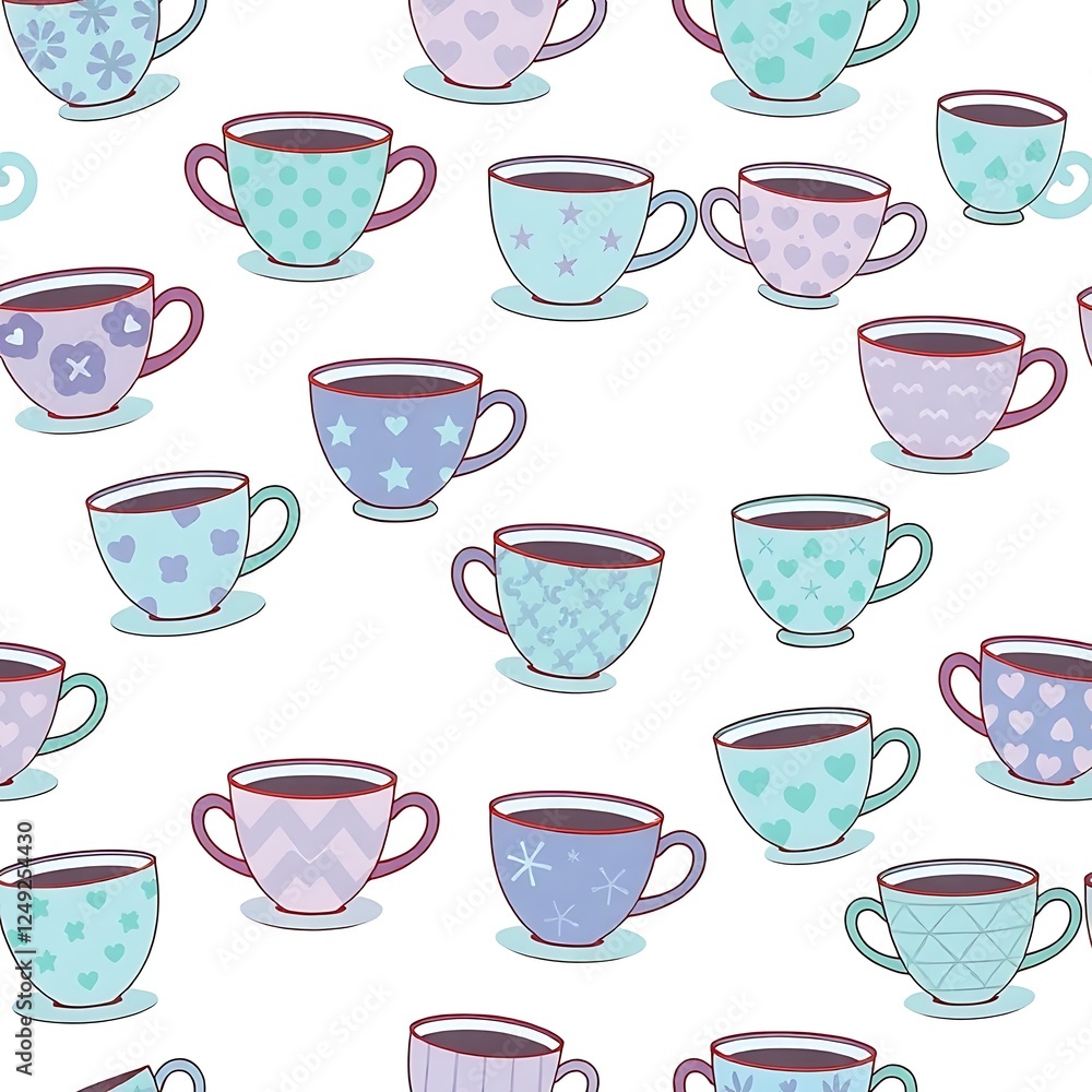 Poster pastel teacup pattern: a charming and delightful seamless pattern featuring an array of pastel-color