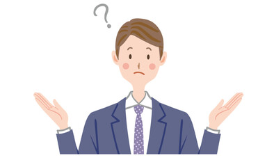 考える　迷う　若いビジネスマン スーツの男性　疑問　両手