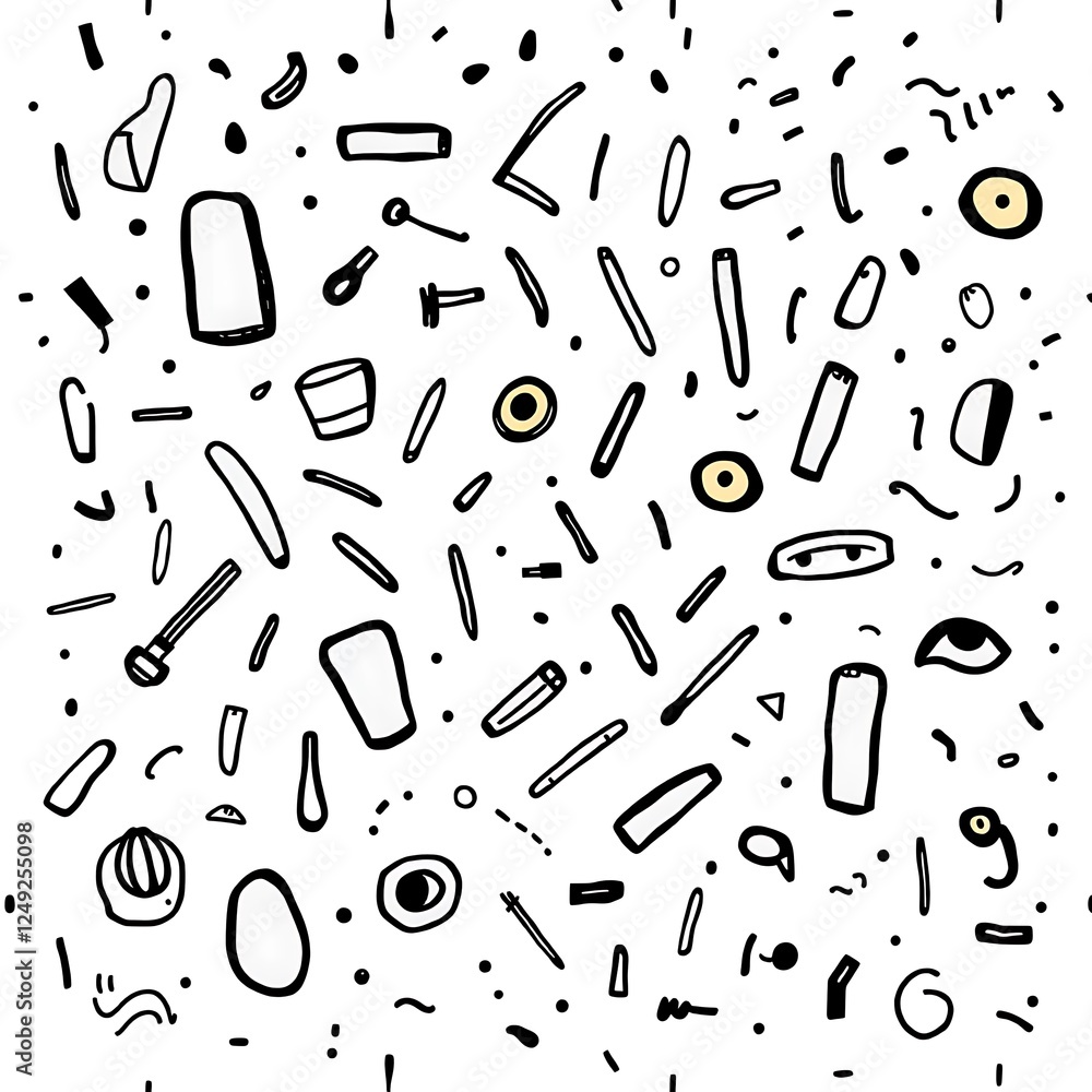 Poster whimsical abstract doodle pattern: a chaotic yet charming abstract pattern composed of hand-drawn do