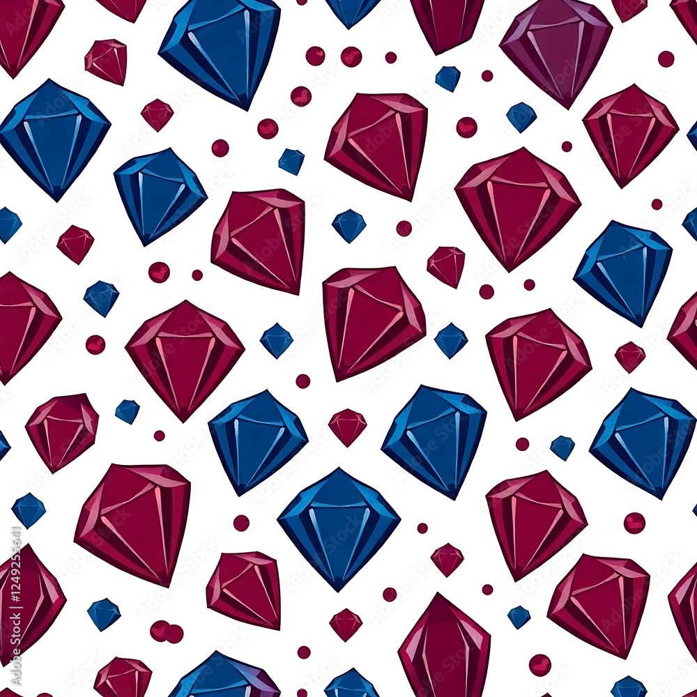 Poster sparkling gemstone pattern: an elegant seamless pattern featuring a vibrant collection of red and bl