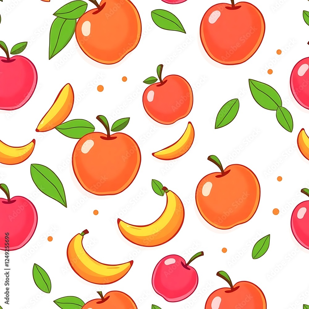 Poster apple and banana seamless pattern: this bright and cheerful seamless pattern features apples and ban