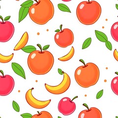 Apple and Banana Seamless Pattern: This bright and cheerful seamless pattern features apples and bananas in various shades of red, orange, and yellow.