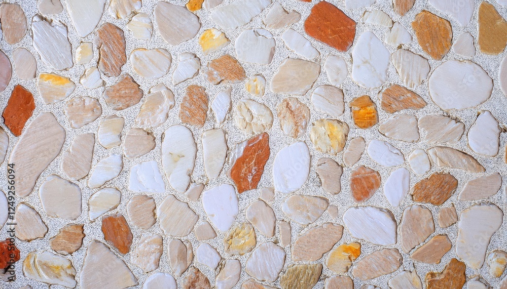 Poster irregular stone wall texture with beige and orange tones, natural decorative background for rustic a
