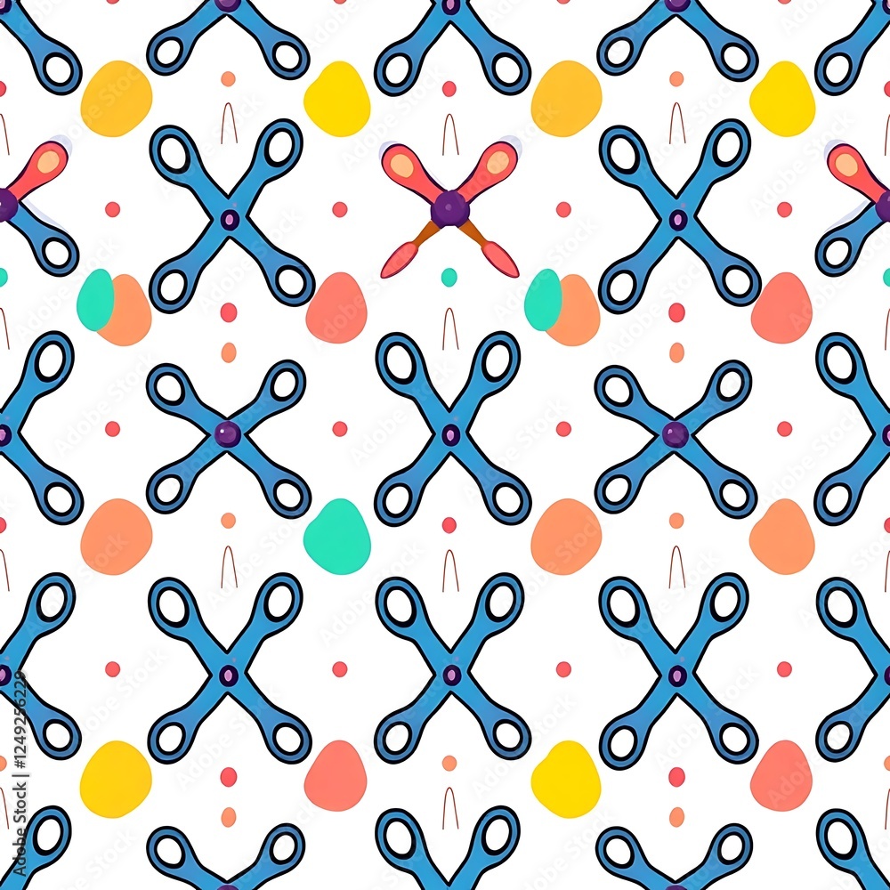 Aufkleber abstract cross pattern: a vibrant and playful seamless pattern featuring stylized blue crosses inter