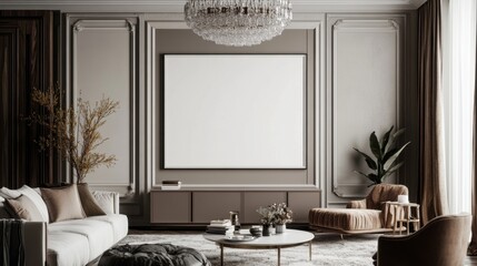 luxurious living room interior design with large blank canvas