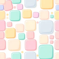 Rideaux Années 50 patrons Pastel Square Seamless Pattern:  A cheerful and whimsical seamless pattern featuring a playful arrangement of pastel-colored squares, each with a subtle 3D effect.  © Michel