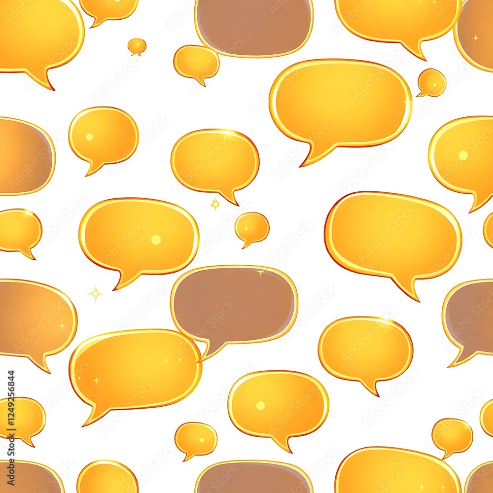Poster golden speech bubbles: a vibrant and dynamic seamless pattern featuring overlapping golden speech bu