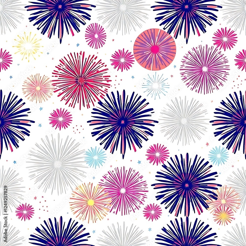 Poster colorful fireworks burst pattern: a vibrant and festive seamless pattern featuring an array of color