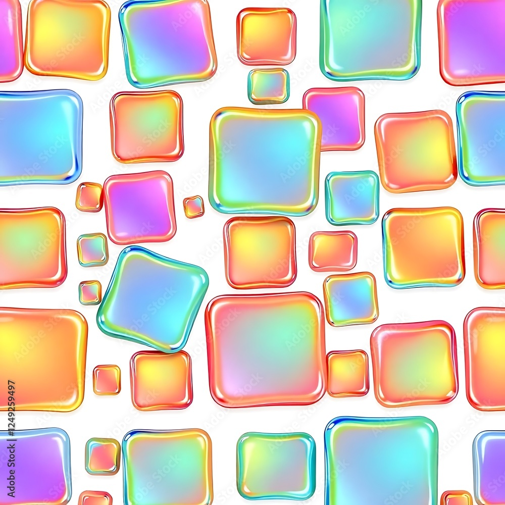 Poster rainbow square pattern: a vibrant, playful pattern of iridescent squares in various sizes and pastel
