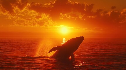 Fototapeta premium Whale sunset ocean jump silhouette nature wildlife