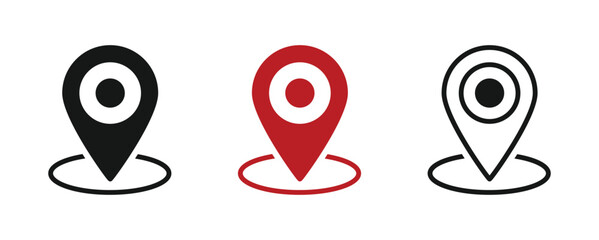 Location pin and gps icons flat outline, solid, map pointer, and navigation icon