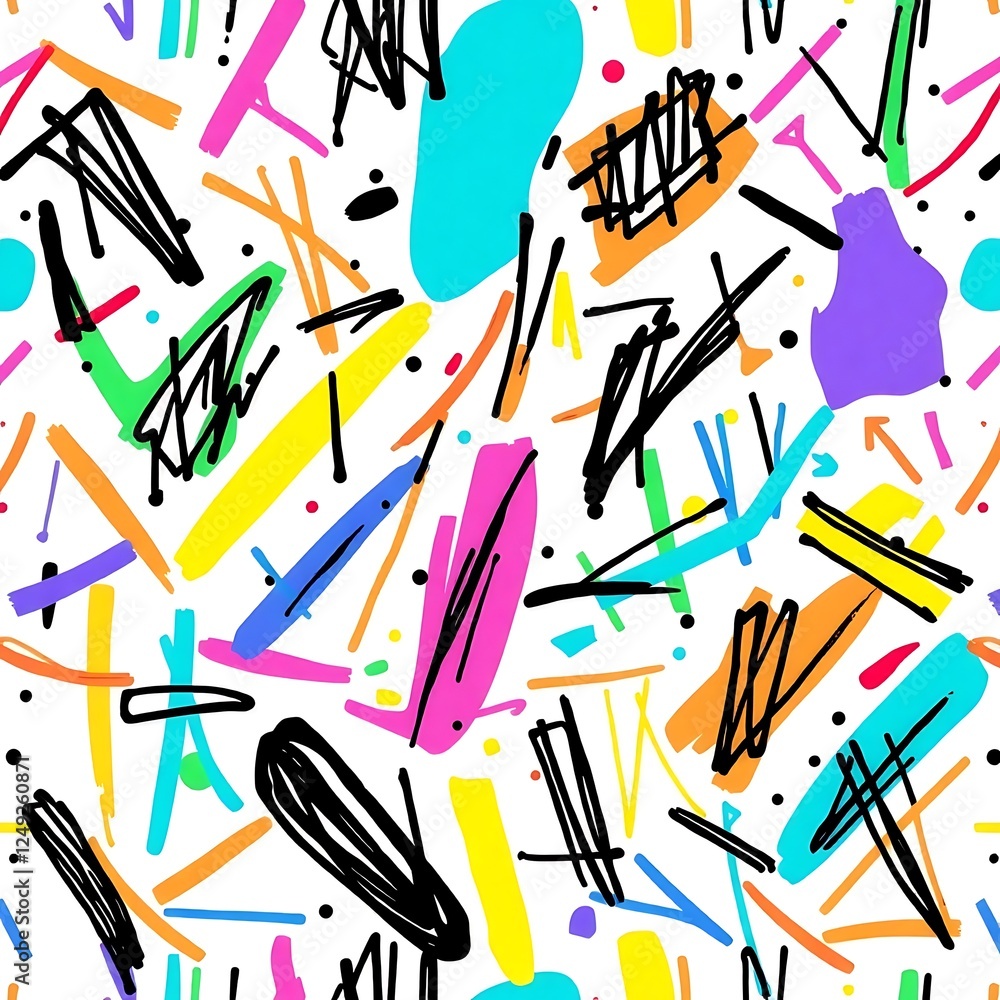 Poster abstract neon scribbles: a vibrant and energetic seamless pattern featuring bold neon colors, abstra