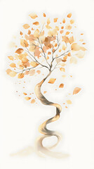 Whimsical Golden Tree in Soft Watercolor
