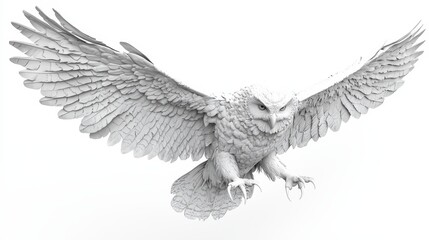 Majestic White Owl in Flight with Outstretched Wings Against a Light Background