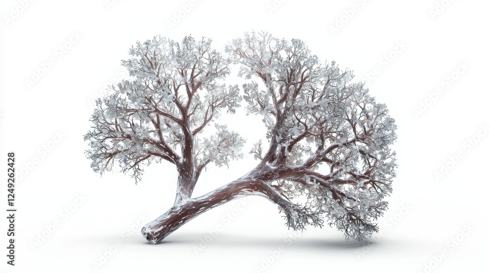 Poster Frosted Tree with Intricate Branches and Delicate Frosty Leaves in a White Minimalistic Background