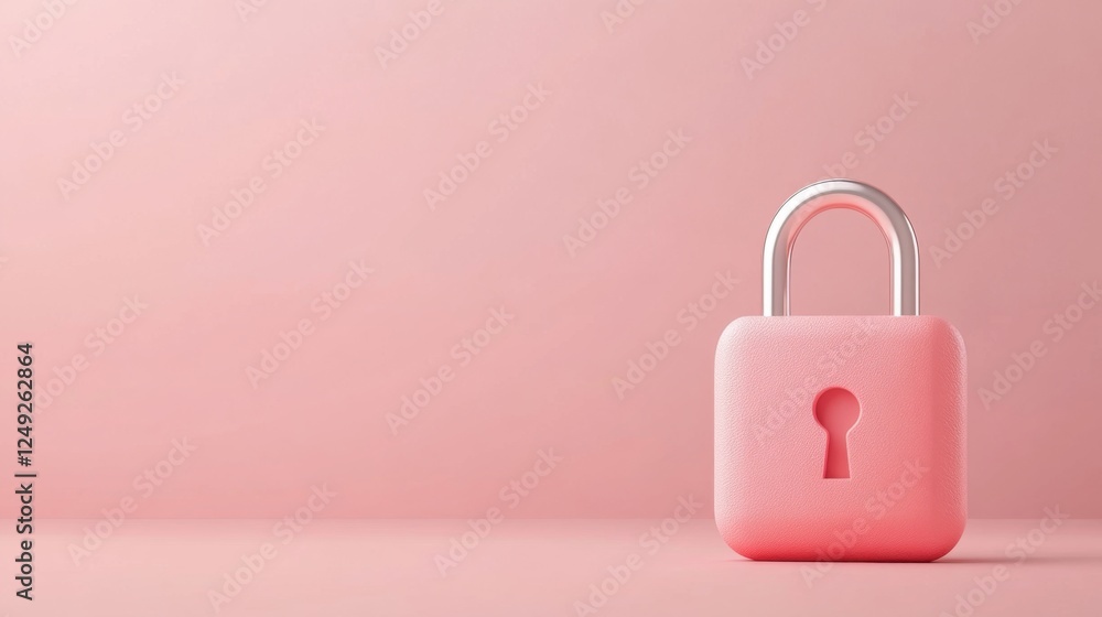 Poster stylish pink padlock on soft pink background symbolizing security and privacy in a minimalist design
