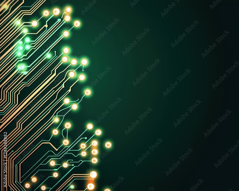 Poster exploring digital innovation technology lab graphic design modern workspace close-up circuitry patte