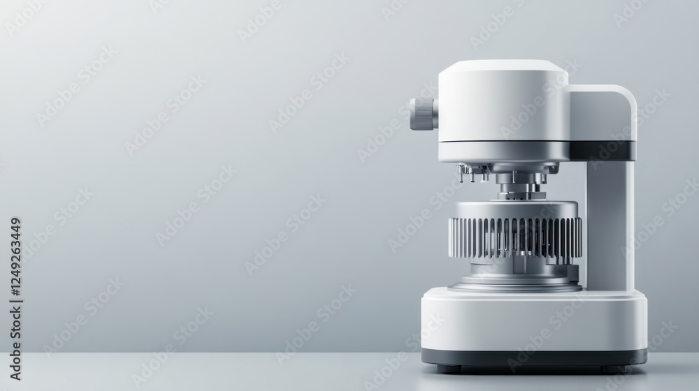 Poster modern industrial machine with sleek design for processing materials on a minimalist background in s