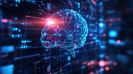 Obraz premium Futuristic AI Brain with Digital Interface