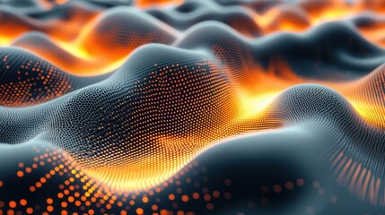 Futuristic Digital Wave with Glowing Orange Particles
