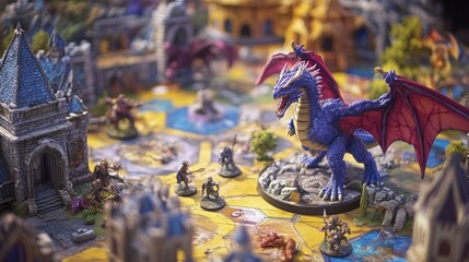 Epic Tabletop Adventure: Dragon and Warriors Clash in a Miniature World