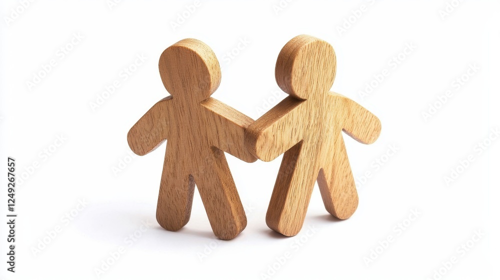 Poster wooden figures representing friendship and unity in a minimalistic style for conceptual design and c
