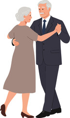Illustration of an elder couple dancing, isolated on white background