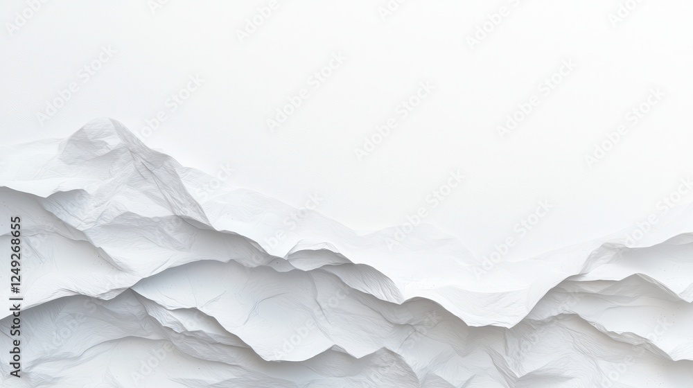Poster abstract texture of crumpled white paper with soft shadows and flowing lines for creative background