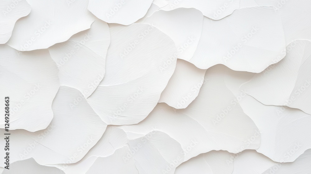 Poster textured white background with layered paper elements creating a serene and elegant appearance for d
