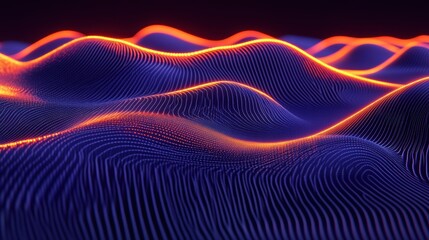 Abstract Digital Waves with Neon Lights and Motion in Dark Background