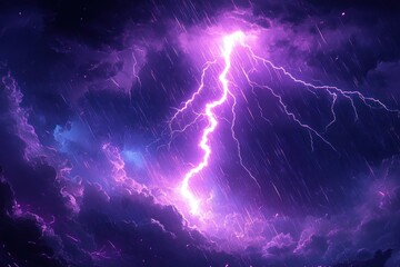 Dramatic Thunderstorm with Purple Lightning Bolt in Dark Swirling Clouds