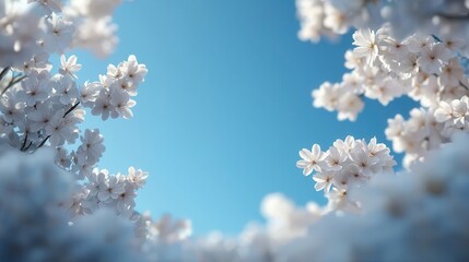 Obraz premium A serene view of delicate white flowers against a clear blue sky, evoking a sense of peace and beauty in nature.