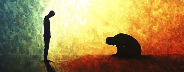Silhouettes conveying deep emotional struggle.