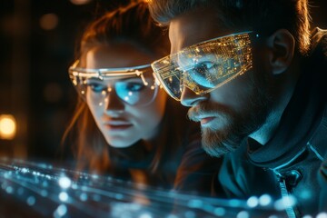 Fototapeta premium A futuristic AI-powered department where robots and humans work together seamlessly