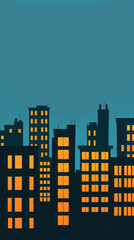 City skyline silhouettes with glowing windows at night