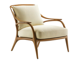 Elegant white upholstered chair with wooden frame, perfect for stylish living spaces