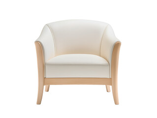 Fototapeta premium Elegant white chair with warm wooden frame, a perfect blend of comfort and modern design for your home