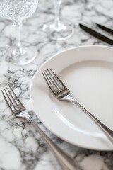 Silverware on a table, place setting for one.