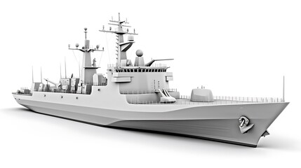 Modern Warship: A sleek, grey warship, meticulously detailed, commands attention with its powerful presence and advanced weaponry, a symbol of naval strength and maritime defense. 