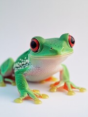 Frogs, close up shot on white background, green and amphibian species.