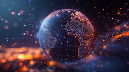 Obraz premium A futuristic digital command center displays an immersive 3D animation of Earth as a holographic model, emphasizing global connectivity and high-tech surveillance