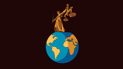 Lady Justice standing on top of the world