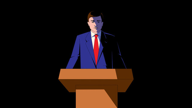 Politician at lectern in light and shade