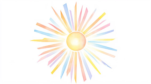 a delicate pastel sun with softly painted abstract rays in shades of blue pink and yellow creating a dreamy and uplifting artistic composition
