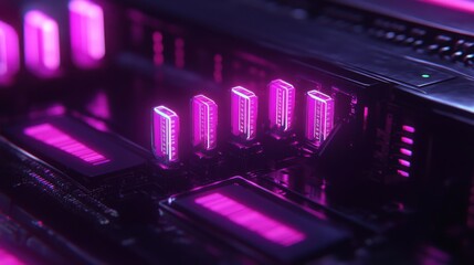 Fototapeta premium Close-up of Binary Circuits Glowing on Quantum Processor