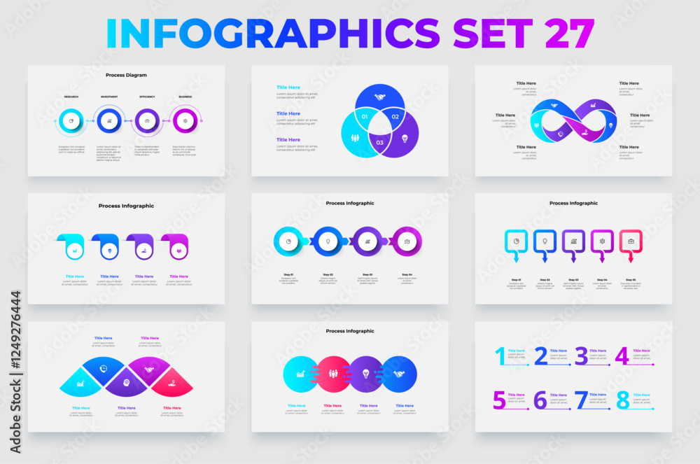 Fototapete modern set of infographics featuring process and diagram templates for business strategies, workflow