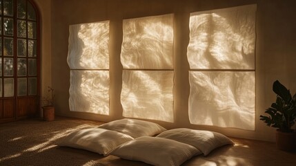 Soft Natural Light Dancing on Textured Fabric Panels in Cozy Room