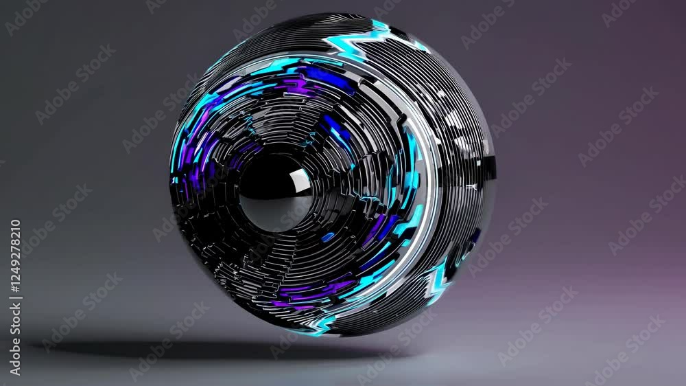 Poster interactive 3d abstract design with vibrant colors and rhythmic patterns rotating in space